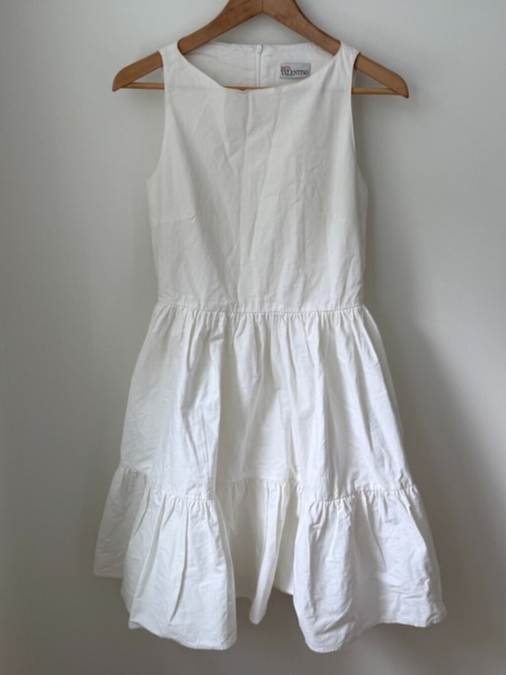 Red VALENTINO Crisp White Flared Drop-Waist Ruffle Sundress